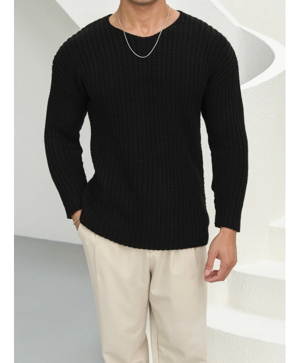 Kalın Örgü Oversize Triko Kazak Siyah