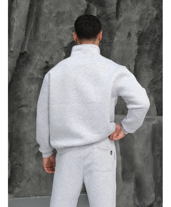 Erkek Gri Fermuar Yaka Sweatshirt