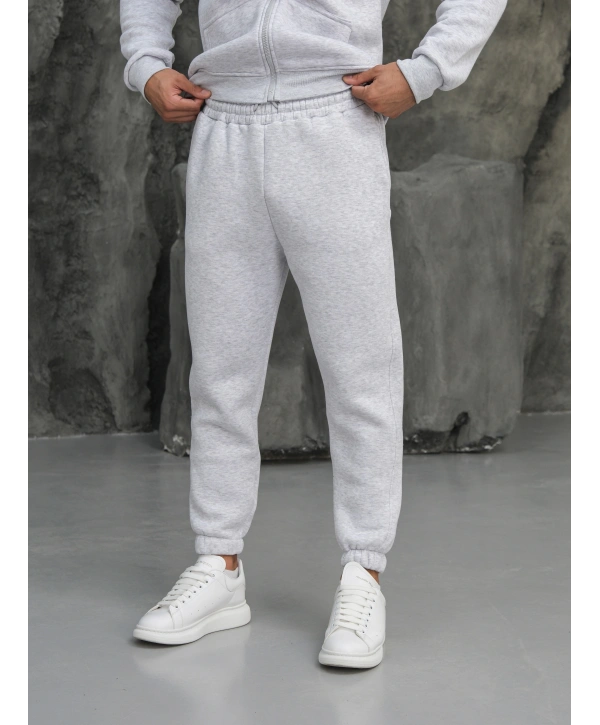Erkek Gri Kapüşonlu Fermuarlı Jogger Eşofman Takımı
