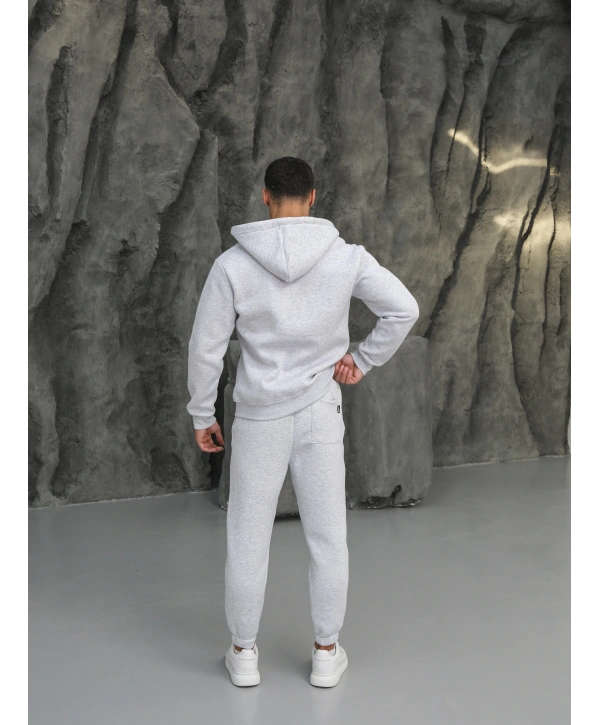 Erkek Gri Kapüşonlu Fermuarlı Jogger Eşofman Takımı