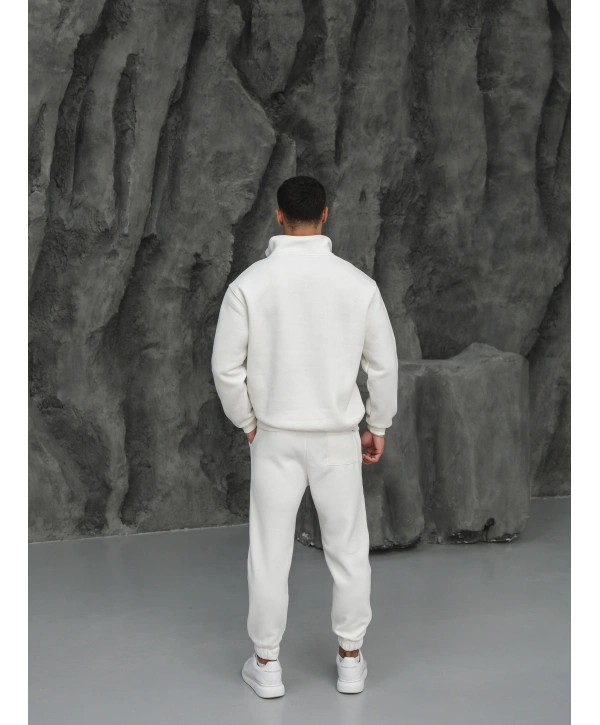 Erkek Beyaz Fermuar Yaka Jogger Eşofman Takımı