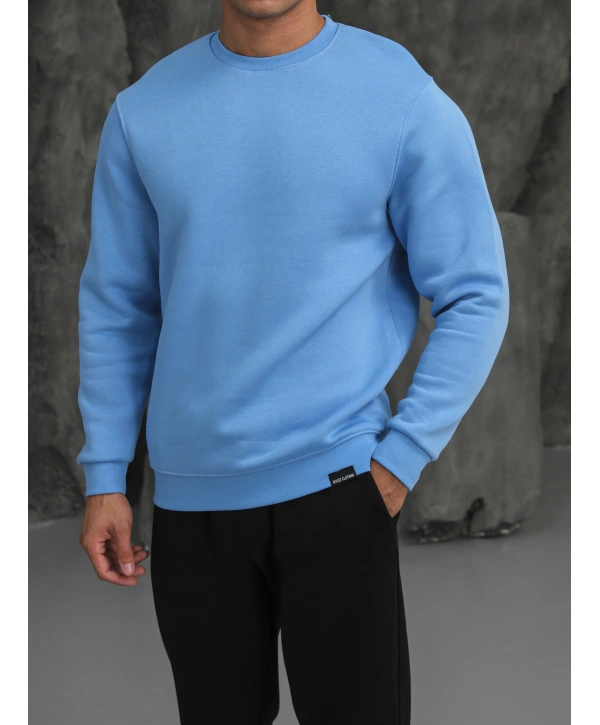 Erkek Bebe Mavisi Oversize Kollar Dar Kesim Basic Sweatshirt