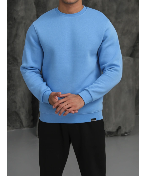Erkek Bebe Mavisi Oversize Kollar Dar Kesim Basic Sweatshirt