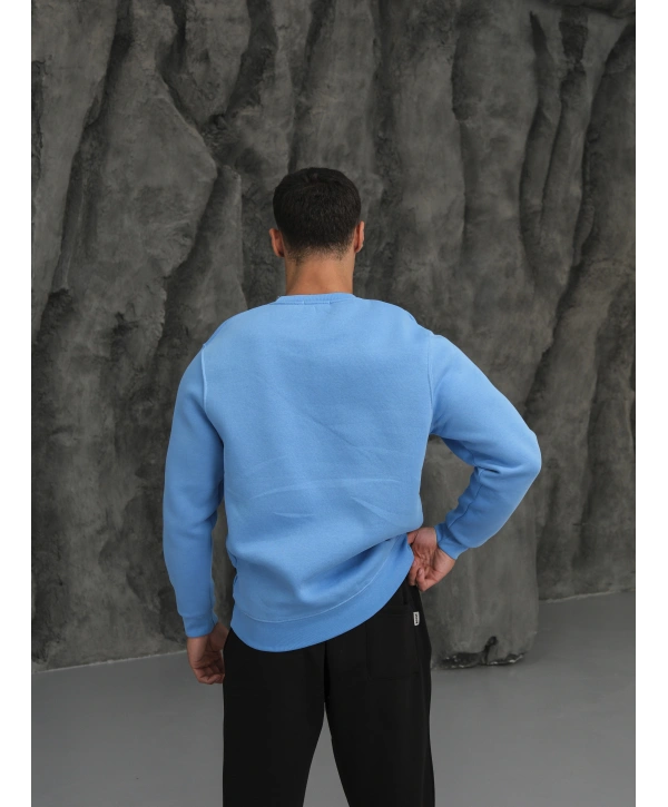 Erkek Bebe Mavisi Oversize Kollar Dar Kesim Basic Sweatshirt