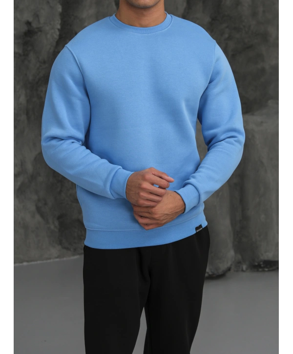 Erkek Bebe Mavisi Oversize Kollar Dar Kesim Basic Sweatshirt