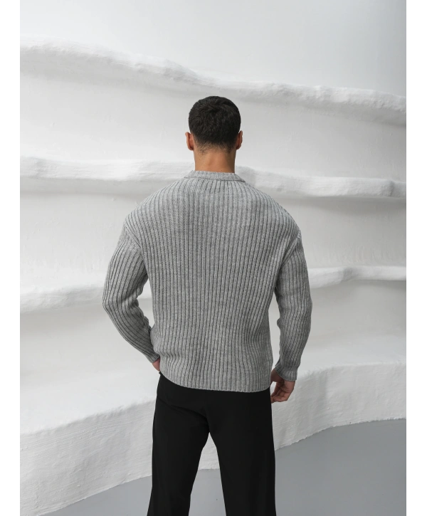 Erkek Gri Triko Örme Kazak