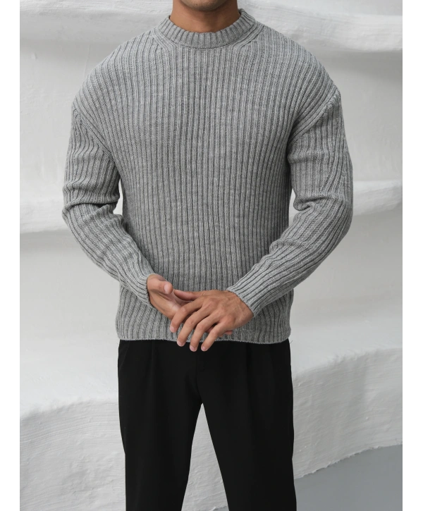Erkek Gri Triko Örme Kazak