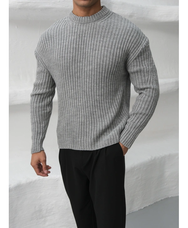 Erkek Gri Triko Örme Kazak