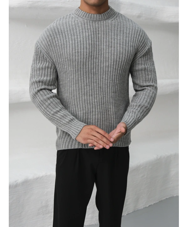 Erkek Gri Triko Örme Kazak