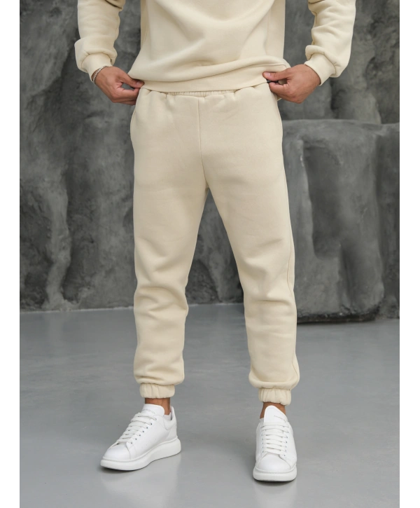 Erkek Bej Fermuar Yaka Jogger Eşofman Takımı
