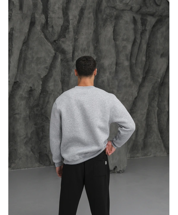 Erkek Gri Melanj Oversize Kollar Dar Kesim Basic Sweatshirt