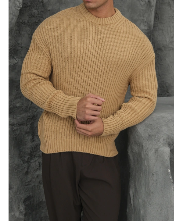 Erkek Kapuçino Triko Örme Kazak