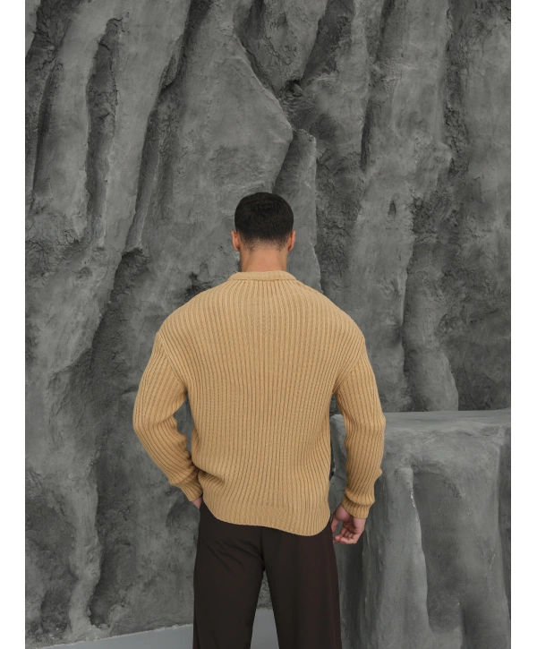 Erkek Kapuçino Triko Örme Kazak