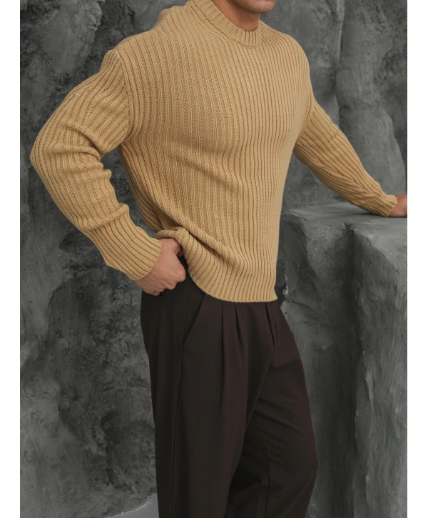 Erkek Kapuçino Triko Örme Kazak