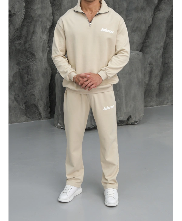 Erkek Bej Fermuar Yaka Eşofman Takımı