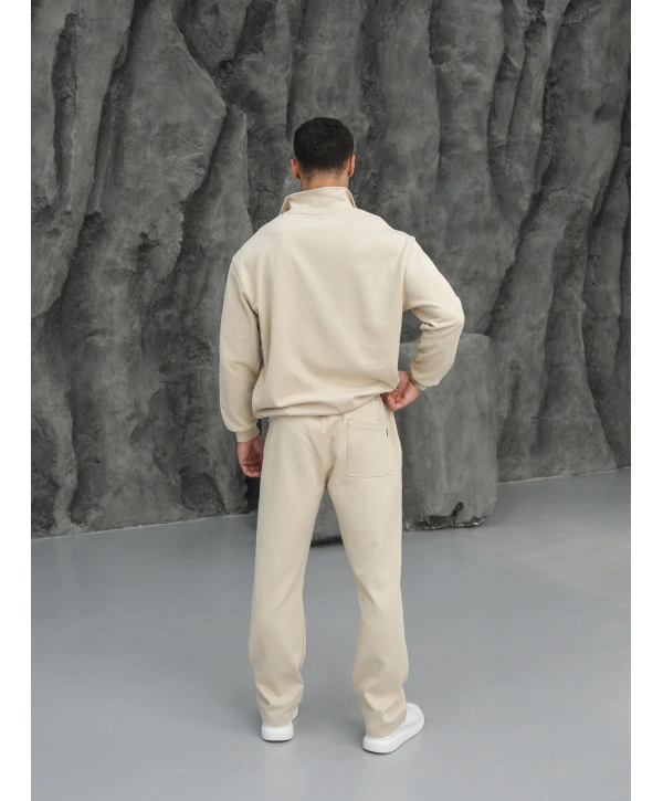 Erkek Bej Fermuar Yaka Eşofman Takımı