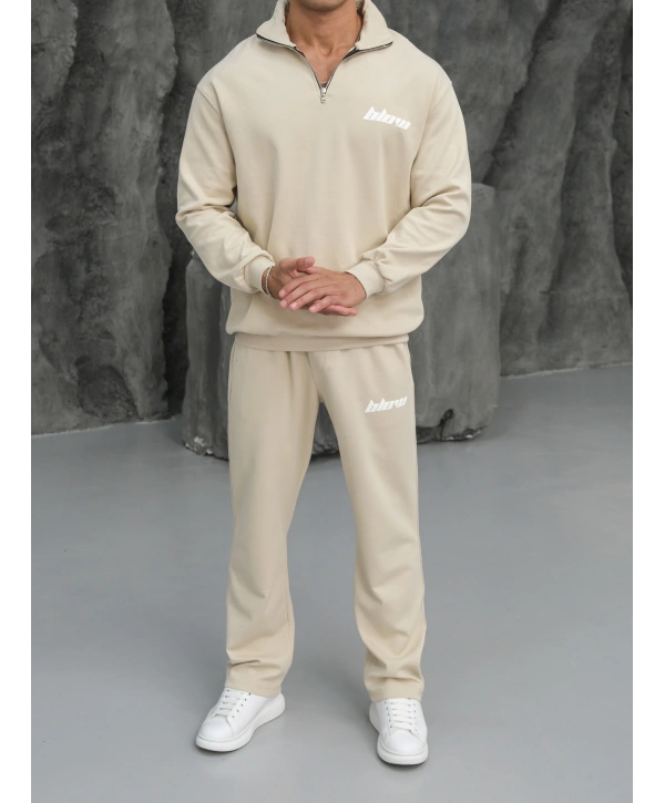 Erkek Bej Fermuar Yaka Eşofman Takımı
