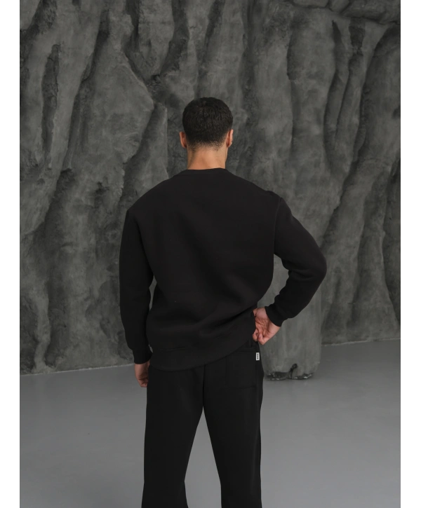 Erkek Siyah Oversize Kollar Dar Kesim Basic Sweatshirt