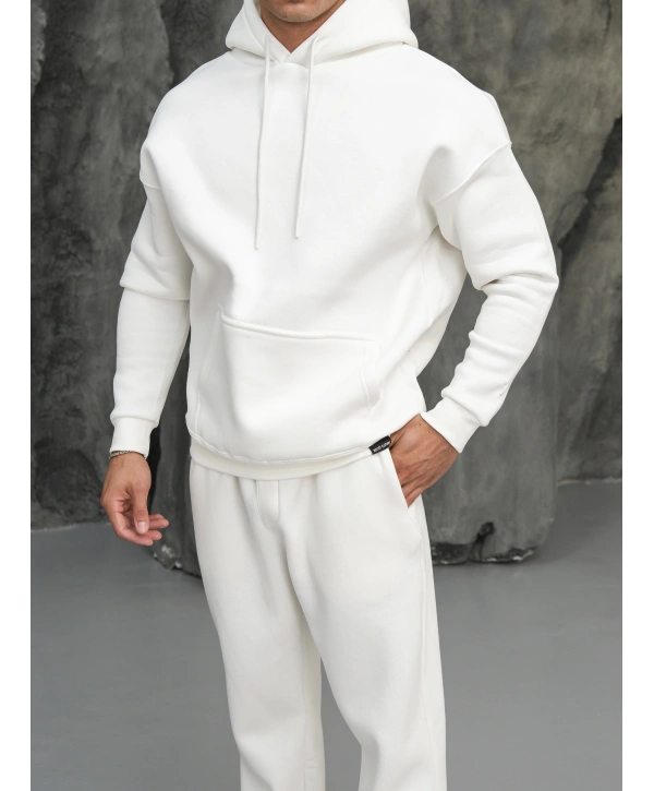 Erkek Beyaz Hoodie Eşofman Takımı