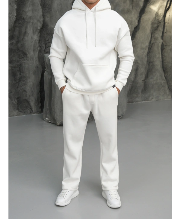 Erkek Beyaz Hoodie Eşofman Takımı