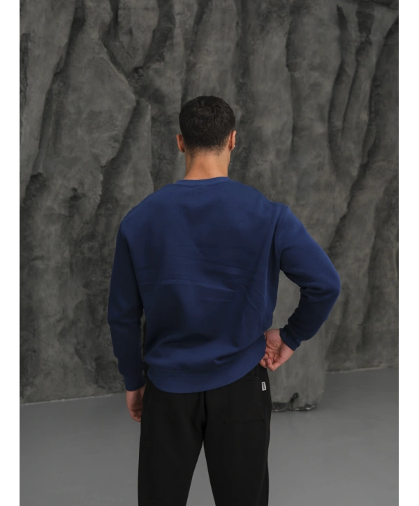 Erkek İndigo Oversize Kollar Dar Kesim Basic Sweatshirt