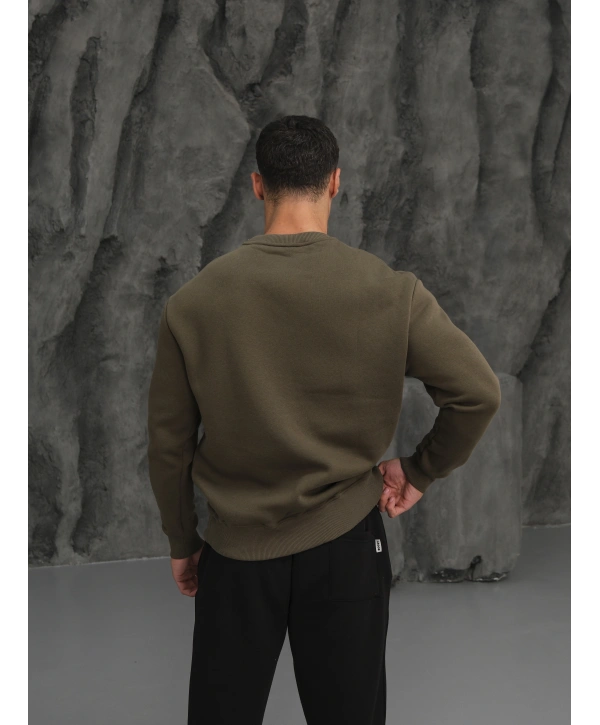 Erkek Haki Oversize Kollar Dar Kesim Basic Sweatshirt