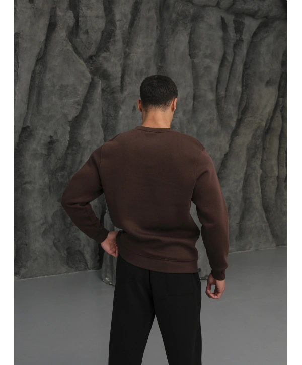 Erkek Kahverengi Oversize Kollar Dar Kesim Basic Sweatshirt