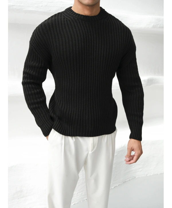 Erkek Triko Örme Siyah Kazak