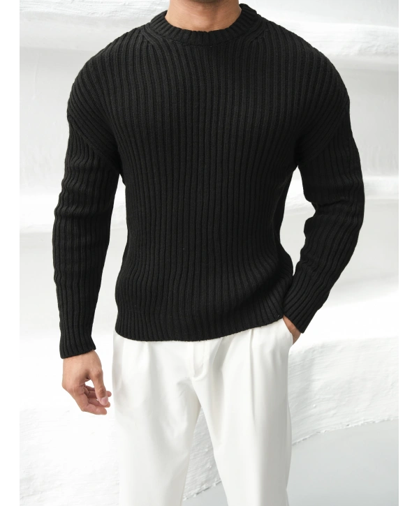 Erkek Triko Örme Siyah Kazak