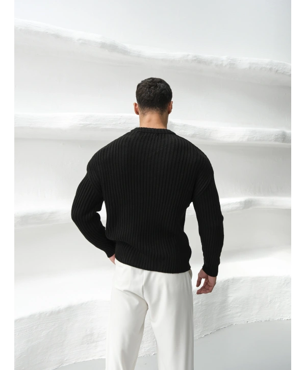 Erkek Triko Örme Siyah Kazak