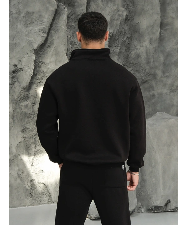 Erkek Siyah Fermuar Yaka Sweatshirt