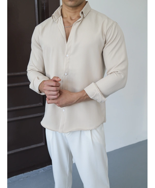 İNCE ŞERİT BEJ GÖMLEK