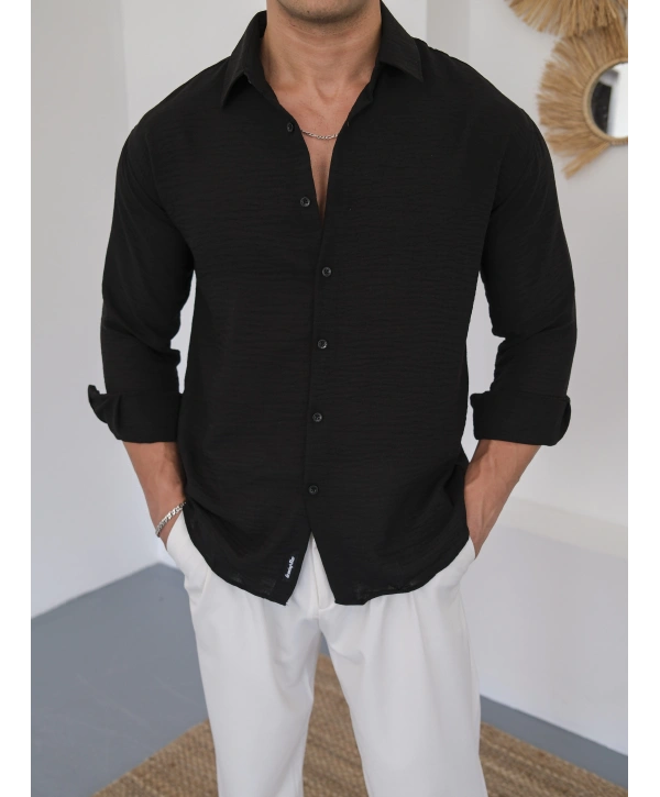 KETEN SİYAH GÖMLEK