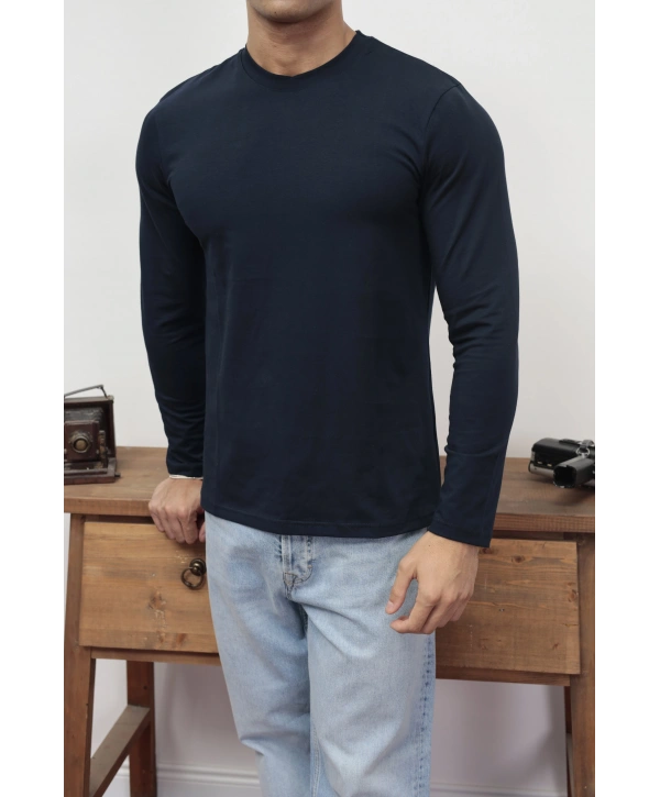 KOLLAR DAR KESİM LACİVERT UZUN KOL SWEAT
