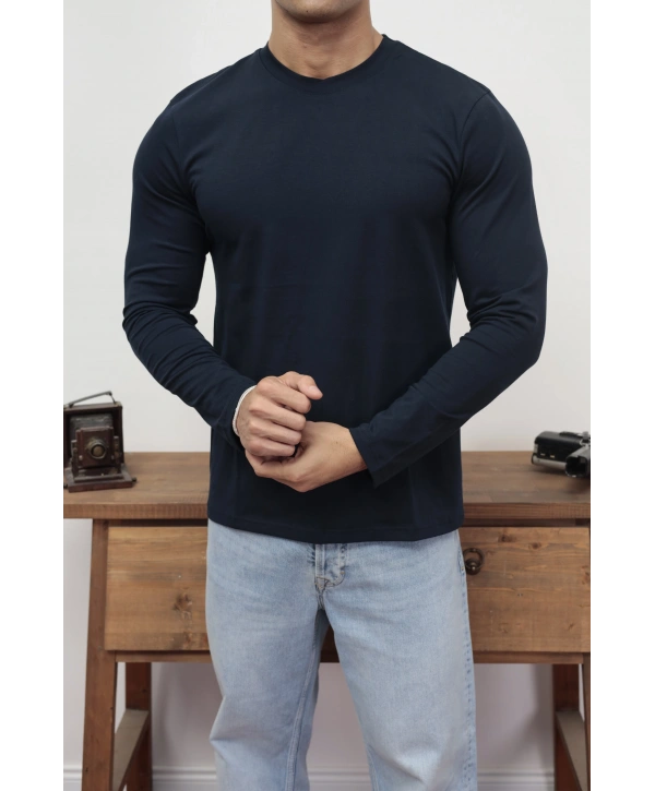KOLLAR DAR KESİM LACİVERT UZUN KOL SWEAT