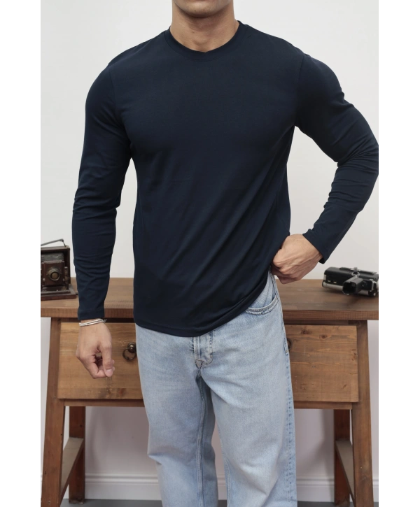KOLLAR DAR KESİM LACİVERT UZUN KOL SWEAT