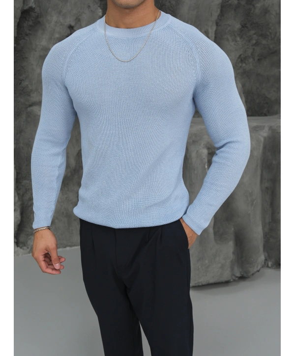 Omuz Detay Slim Fit Kazak Bebe Mavisi