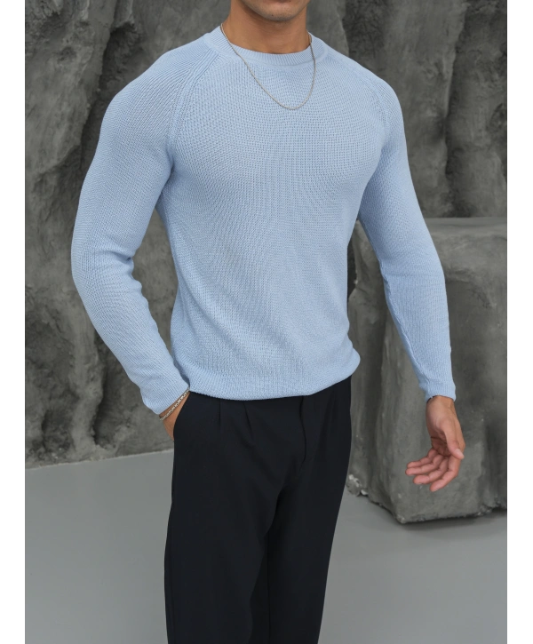 Omuz Detay Slim Fit Kazak Bebe Mavisi