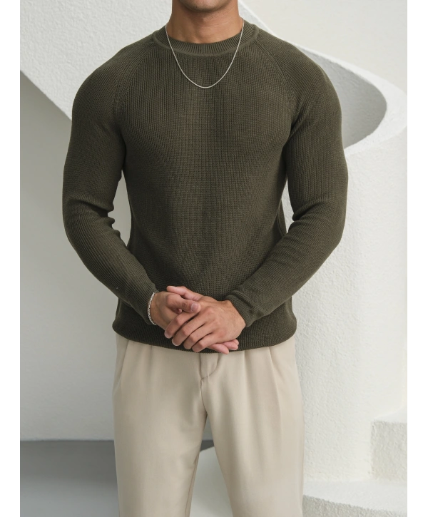 Omuz Detay Slim Fit Kazak Haki