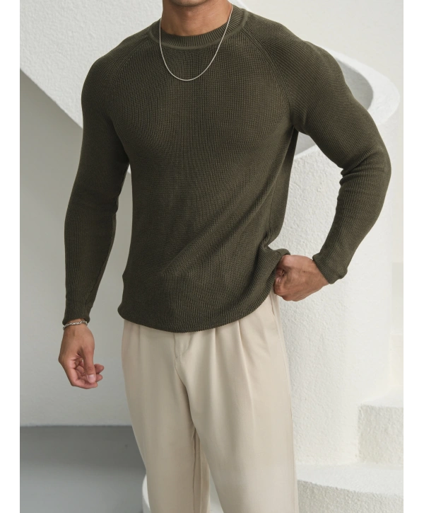 Omuz Detay Slim Fit Kazak Haki