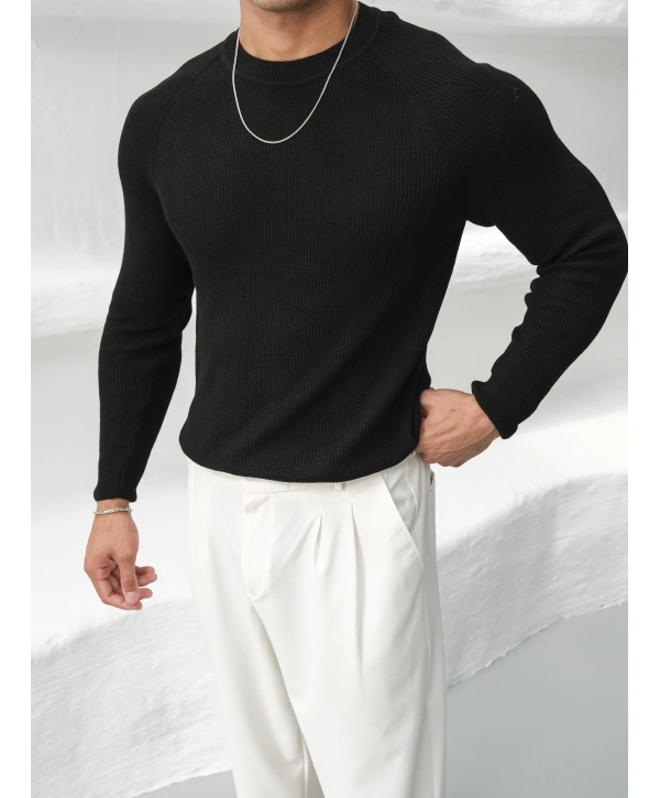 Omuz Detay Slim Fit Kazak Siyah