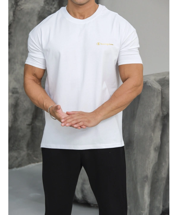 OVERSİZE BEYAZ REFLEKTÖR CHAMPİON KOLLAR DAR KESİM T-SHİRT