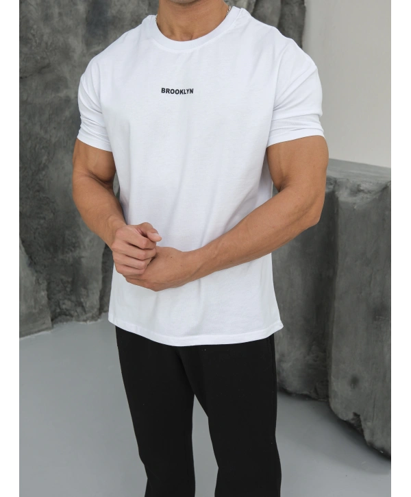 Oversize Brooklynn Baskı Beyaz Kollar Dar Kesim T-Shirt
