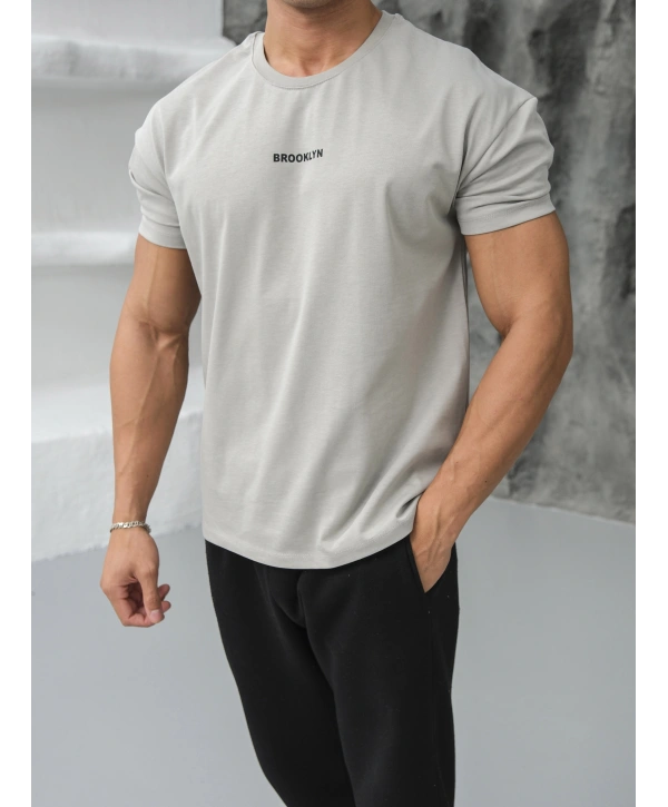Oversize Brooklynn Baskı Gri Kollar Dar Kesim T-Shirt