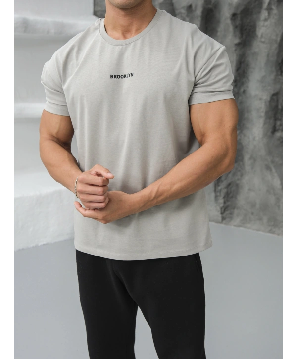 Oversize Brooklynn Baskı Gri Kollar Dar Kesim T-Shirt