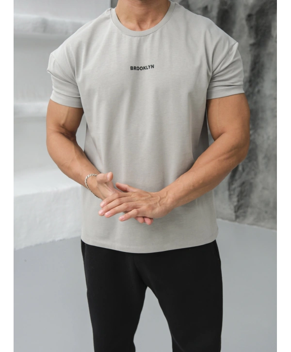Oversize Brooklynn Baskı Gri Kollar Dar Kesim T-Shirt