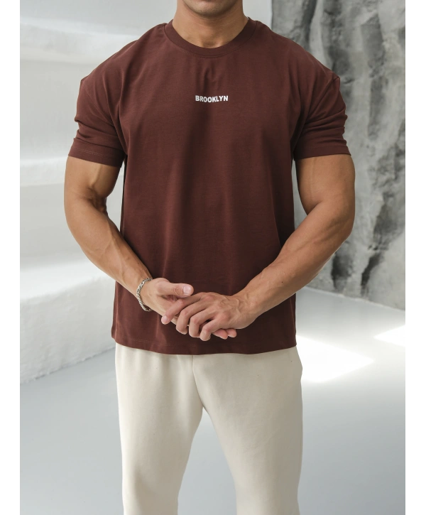 Oversize Brooklynn Baskı Kahverengi Kollar Dar Kesim T-Shirt