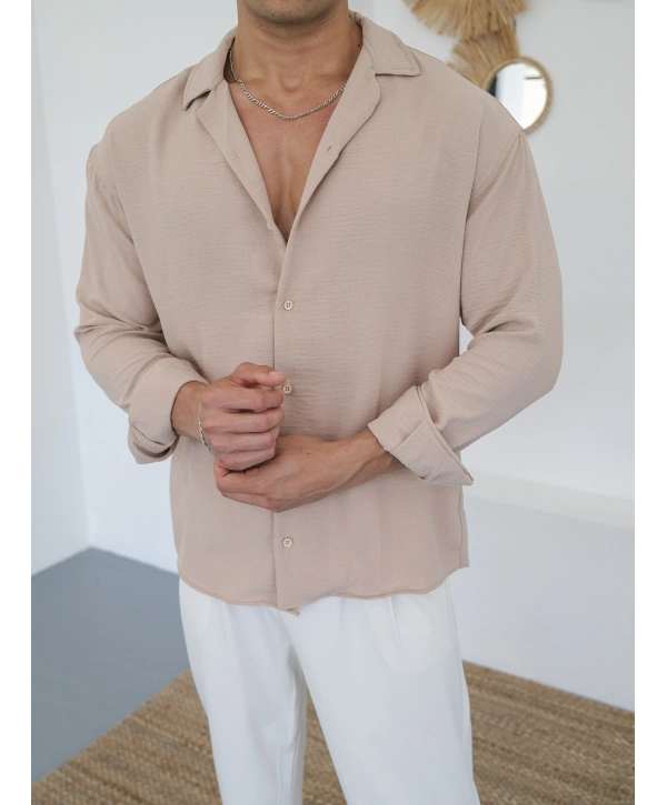 OVERSİZE BÜRÜMCÜK BEJ GÖMLEK