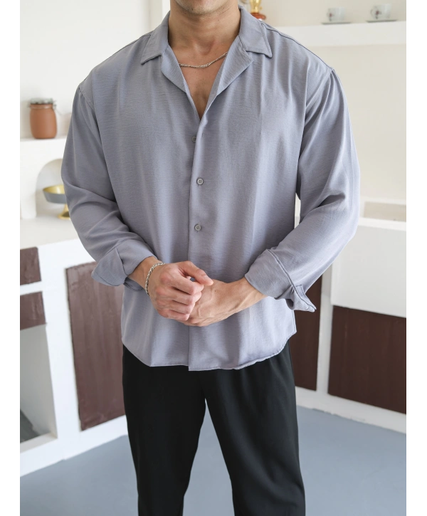 OVERSİZE BÜRÜMCÜK GRİ GÖMLEK