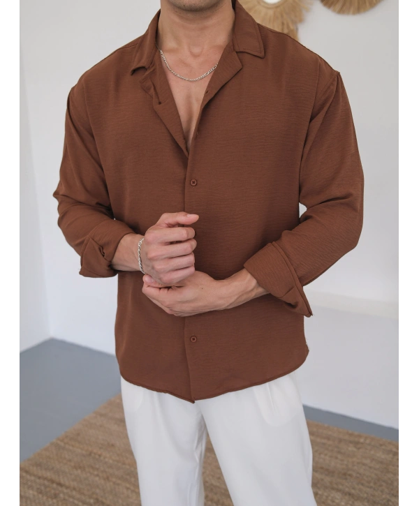 OVERSİZE BÜRÜMCÜK KAHVERENGİ GÖMLEK